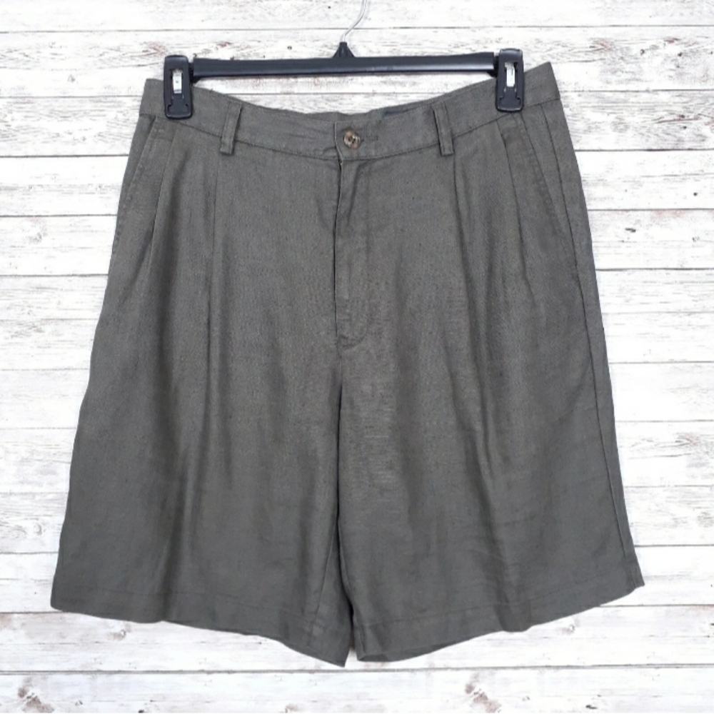 Eddie Bauer Mens Linen Golf Shorts 32 Waist Pleated Taupe 469